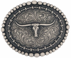 Montana Silver Barb Wire Longhorn Buckle A972S
