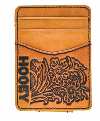 Hooey Hand-Tooled Leather Floral Money Clip w/ Pocket HMC009-TN