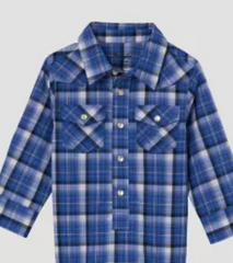 Wrangler Baby Blue Plaid Short Sleeve Button Up Shirt 112346300