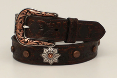 Ariat Belt Women's Dark Brown Leather with Silver Flowers A1533902