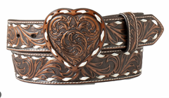 Angel Ranch Women's Belt With tooled Leather and White stitching D140007434