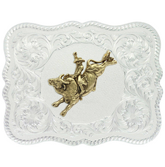Montana Silver Scalloped Silver Western Belt Buckle with Bull Rider 61669-528