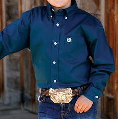 Cinch L/S Button Up Solid Teal Boys MTW7060278