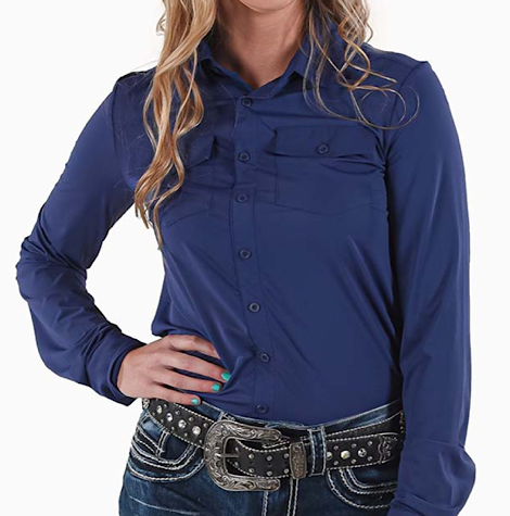 Copy of Cowgirl Tuff Breathe Instant Cooling UPF pullover button up- Indigo