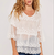 Woman’s Apricot White Embroidered Mesh Top