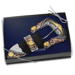 Montana Silversmiths 3 Piece Buckle Set TriClr Longhorn