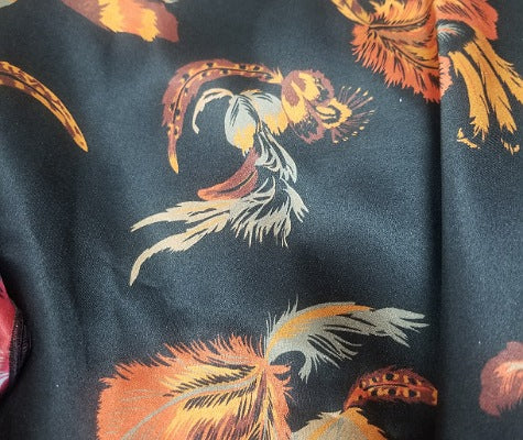 Brown Creek Silk Rag Orange Feathers on Black 44"