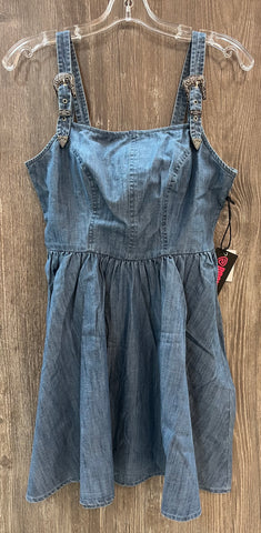 Rock & Roll Denim Mini Dress Denim with Buckles T25311183