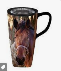 Evergreen Ceramic Horse with Reeds Travel Mug