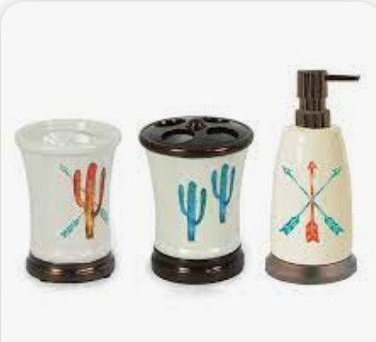 HiEnd Accents Cactus Ceramic 3 Piece Bathroom Set BA1756
