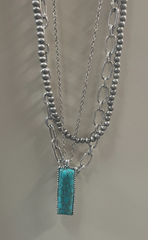 West & Co Layered Necklace with Turquoise Bar Pendant N1459