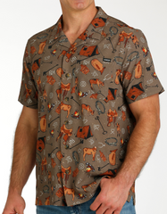 Cinch Multi print Camp S/S Shirt MTW1401045 Brown