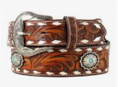 Nocona Turq Concho White Buck Stitch Belt Women’s N320004708