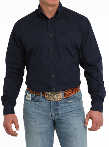 Cinch Men's L/S Dark Blue Cow Print Shirt MTW1105856