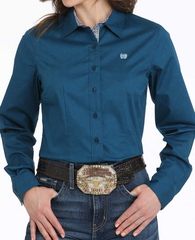 Cinch Ladies L/S Blue Button Up MSW9165064