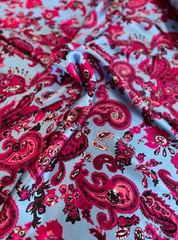 Brown Creek Bright Pink and Baby Blue Paisley Wild Silk Rag 44"