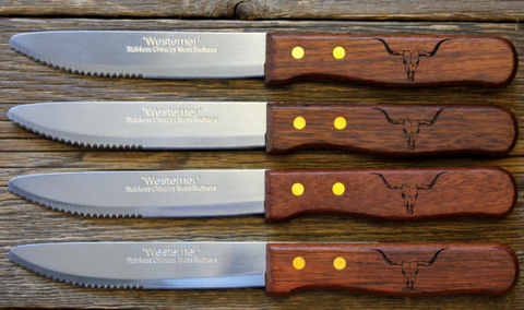 Moss Brothers Skull Longhorn 4pc Steak Knives