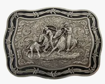 Crumrine Team Roper with Barbwire Silver Square Buckle 38679