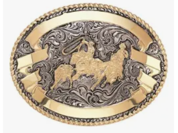 Crumrine Buckle Team Roper Round with Barbwire Silver/Gold C02161