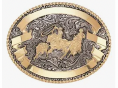Crumrine Buckle Team Roper Round with Barbwire Silver/Gold C02161