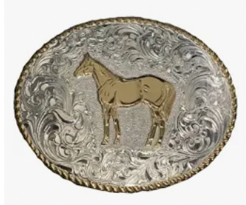 Crumrine Buckle Horse Round Silver  C02112