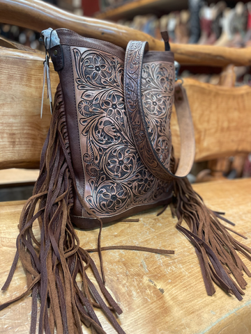 American Darling Leather Tooled Flowers Crossbody Purse ADBG507BR