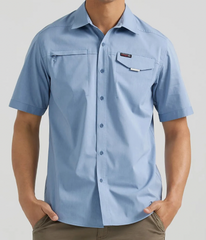 Wrangler All Terrain Gear S/S Button Up Blue Shirt Mens 112346446