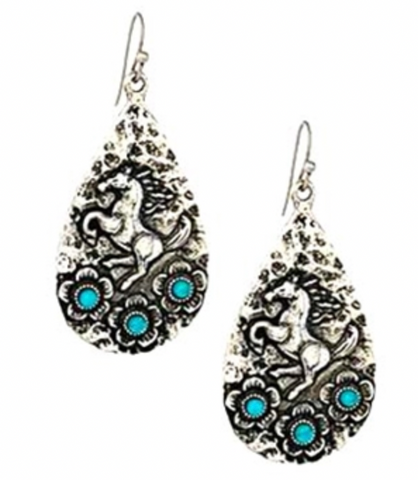 Wyo-Horse Teardrop Horse and Flower Earrings JE441