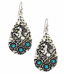 Wyo-Horse Teardrop Horse and Flower Earrings JE441