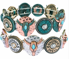 Wyo-Horse Steer Skull and Shotgun Shell Stretch Bracelet