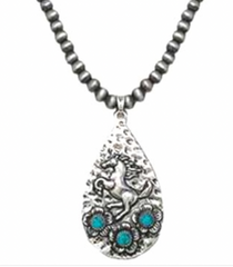 Wyo-Horse Teardrop Horse and Flowers Chain Necklace J441