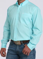 Cinch Button Up Solid Turquoise Shirt Men's  MTW1105923