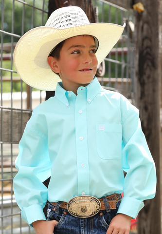 Cinch Button Up Solid Turquoise Shirt Boy's MTW7060382
