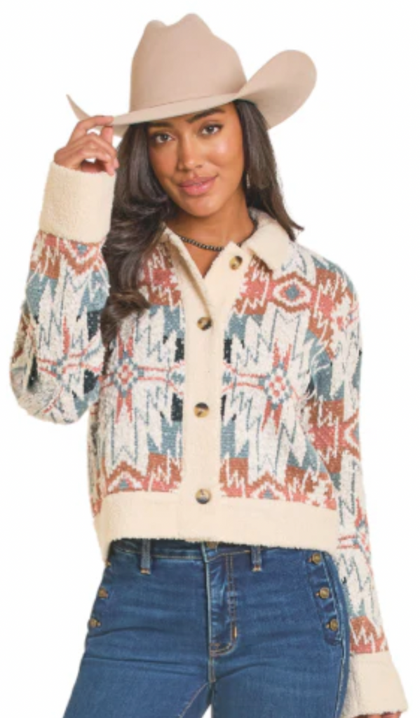 Rock & Roll Aztec Knit Jacket with Sherpa Women's BW92C07017 | Jones ...