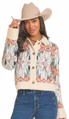 Rock & Roll Aztec Knit Jacket with Sherpa Women's BW92C07017
