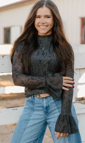Sterling Kreek In Black Mesh Top Women's