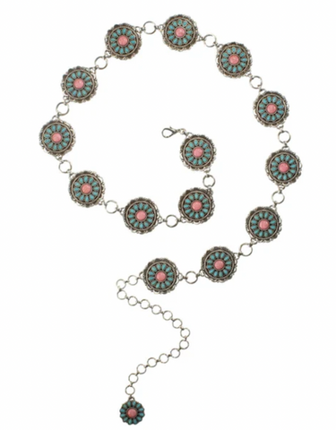 Nocona Pink& Teal Concho Belt Women's N320005933