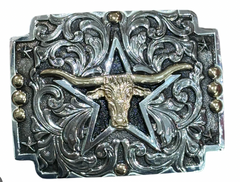 Crumrine Longhorn Head in Star Silver/Gold Square Buckle C10020