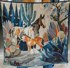 Fringe Scarves Blue Melodies 100% Silk Wild Rag