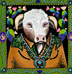 Fringe Scarves Bull In Bloom 100% Silk Wild Rag