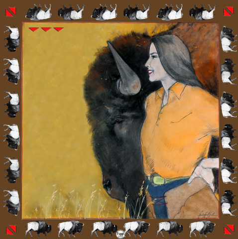 Fringe Scarves Girl & Bison 100% Silk Wild Rag