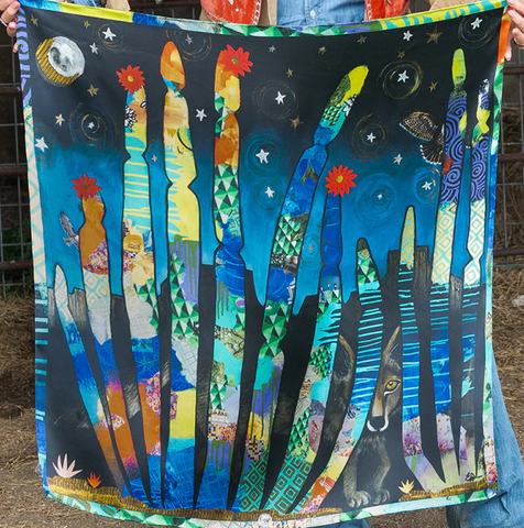 Fringe Scarves Painted Ruins 100% Silk Wild Rag