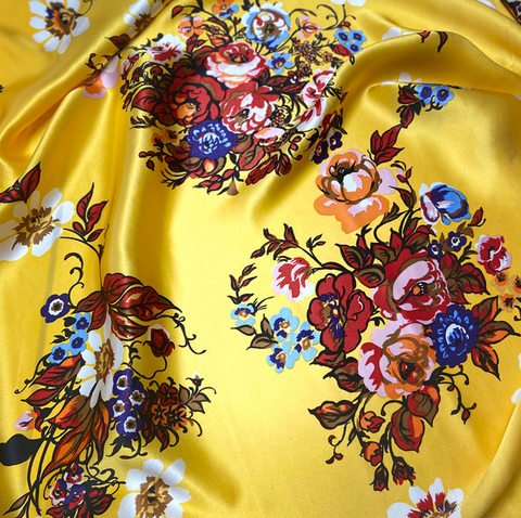 Brown Creek Fall Flowers on Canary Silk Wild Rag 44'