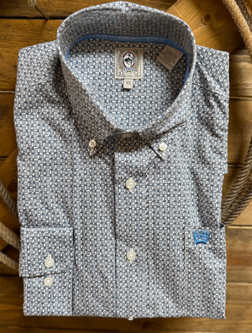 Cinch Western Shirt Mens L/S Buttons Geometric White MTW1105999