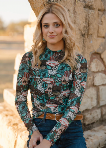 Sterling Kreek Viva Las Cowgirl Mesh Top Women's