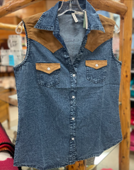 Roper Button Up Denim w/ Suede Accents Shirt Women's