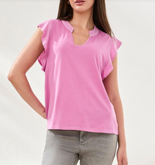 Tribal Jeans Ruffle V Neck Shirt Women's