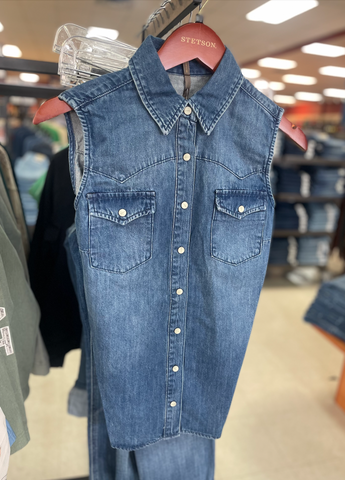 Stetson Denim Embroidered Sleeveless Top Women's