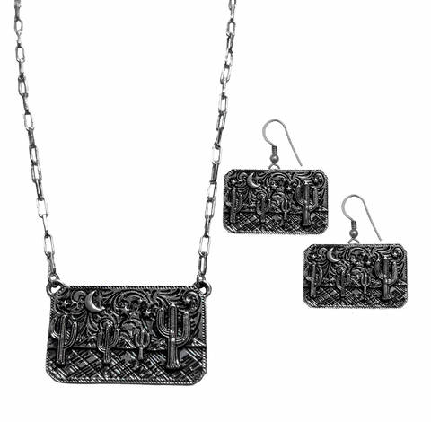 Silver Strike Moon & Cactus Jewellery Set