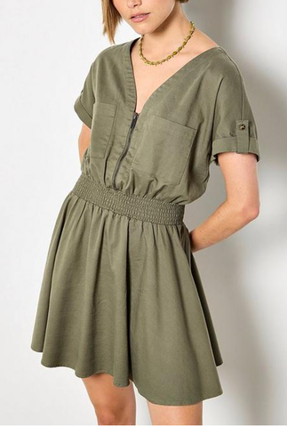 Apricot Zip Detail Shirred Waist Dress Women's